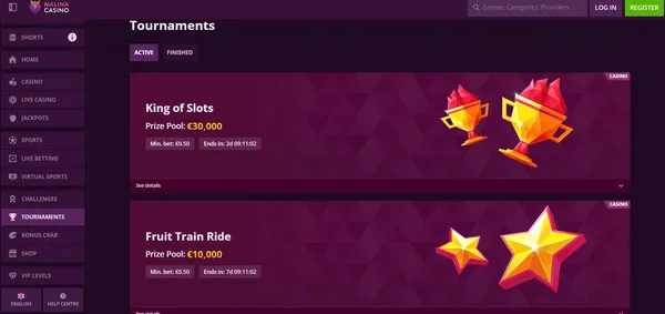 Malina Casino turnaje na mobile